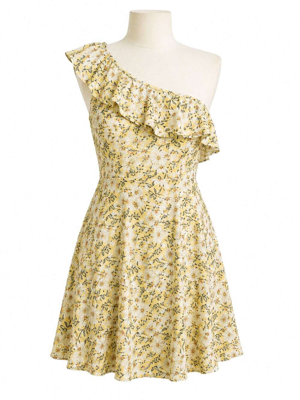 Mi Ami Francesca's Floral One Shoulder Yellow Mini Dress  - Size XL